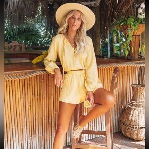 Vici OLLIE COTTON BUTTON DOWN CROP TOP & SHORTS SET - PALE YELLOW